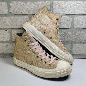 Converse Cream High-Top Fashion Sneakers Women 9 Faux Snakeskin Athletic Shoes